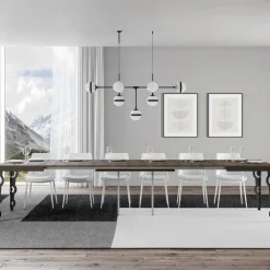 Viadurini Living Ausziehbare Esstische-Moderner ausziehbarer Tisch aus Melaminholz und Eisenunterplatte – Marella