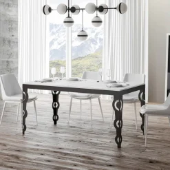 Viadurini Living Ausziehbare Esstische-Moderner ausziehbarer Tisch aus Melaminholz und Eisenunterplatte – Marella