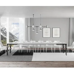 Viadurini Living Ausziehbare Esstische-Moderner ausziehbarer Tisch aus Melaminholz und Eisenunterplatte – Marella