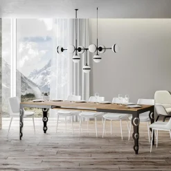 Viadurini Living Ausziehbare Esstische-Moderner ausziehbarer Tisch aus Melaminholz und Eisenunterplatte – Marella