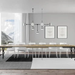 Viadurini Living Ausziehbare Esstische-Moderner ausziehbarer Tisch aus Melaminholz und Eisenunterplatte – Marella