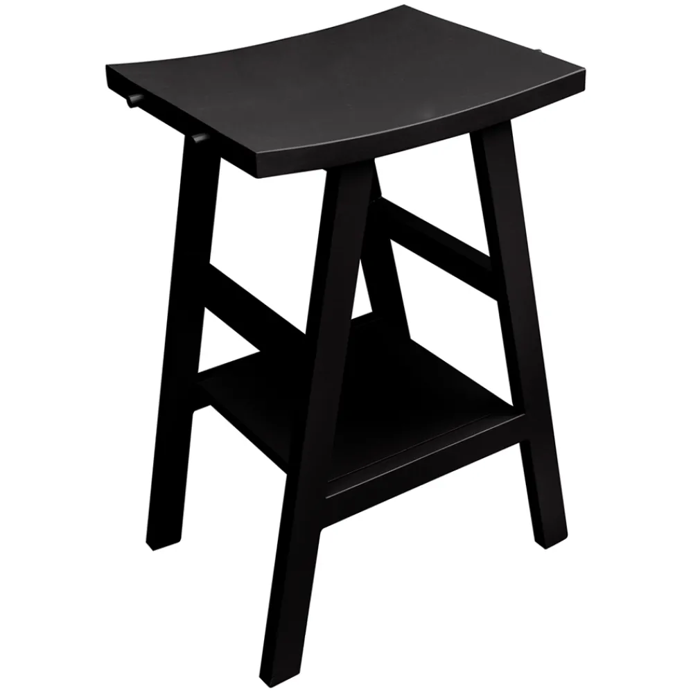 Viadurini Bathroom Badmöbel Stehend-Moderner Badezimmerschrank aus schwarzem Teakholz mit halb gebogener Platte und Haken - Raomi