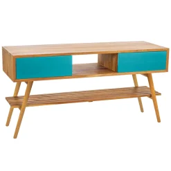 Viadurini Bathroom Badmöbel Stehend-Moderner Badezimmerschrank aus natürlichem Teakholz mit blauen Mahagonischubladen - Hamadou