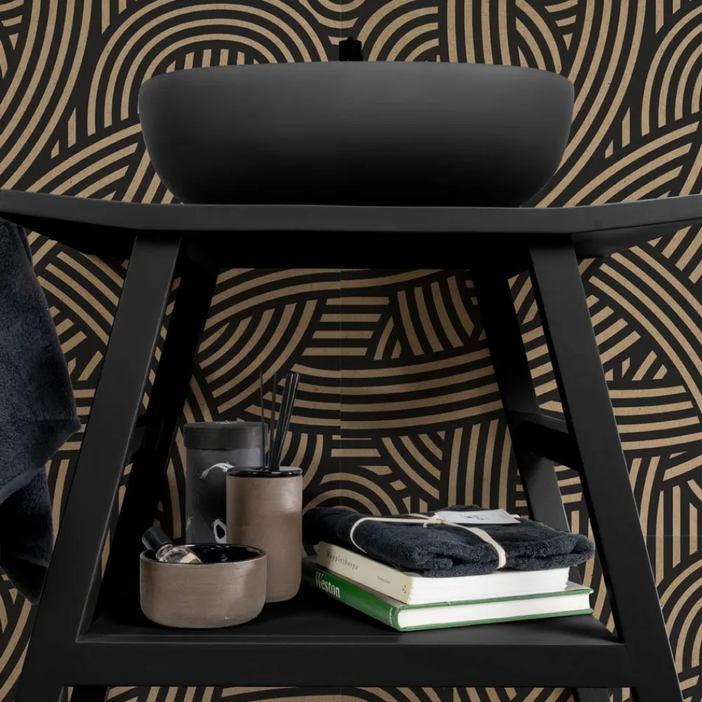 Viadurini Bathroom Badmöbel Stehend-Moderner Badezimmerschrank aus mattschwarzem Teakholz mit unterer Ablage - Crina