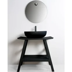 Viadurini Bathroom Badmöbel Stehend-Moderner Badezimmerschrank aus mattschwarzem Teakholz mit unterer Ablage - Crina