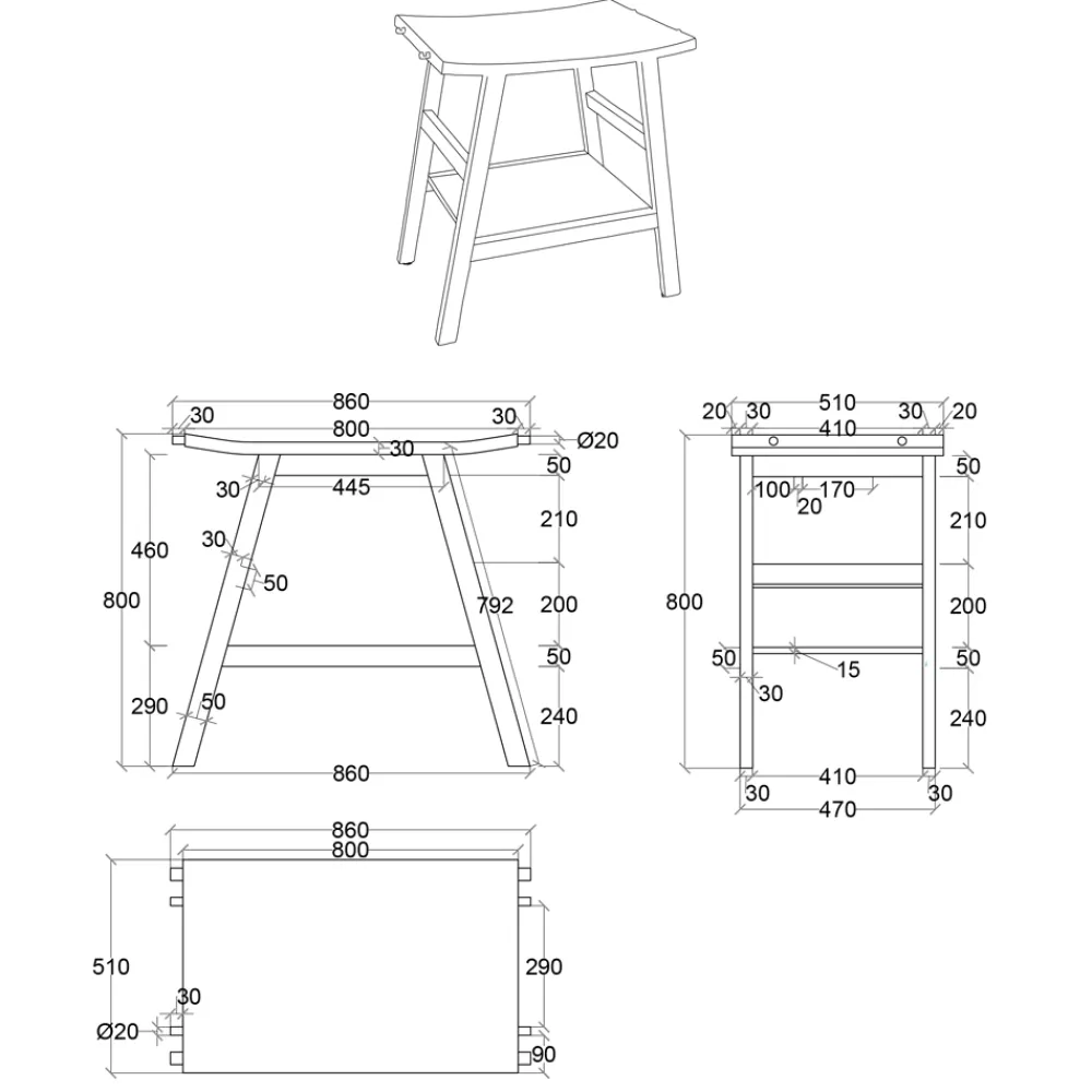 Viadurini Bathroom Badmöbel Stehend-Moderner Badezimmerschrank aus mattschwarzem Teakholz mit unterer Ablage - Crina