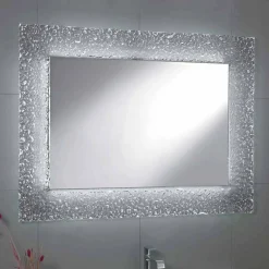 Viadurini Bathroom Badspiegel-Moderner Badezimmerspiegel mit Glasrahmendekoration und LED-Tara-Lichtern