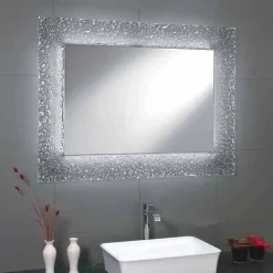 Viadurini Bathroom Badspiegel-Moderner Badezimmerspiegel mit Glasrahmendekoration und LED-Tara-Lichtern