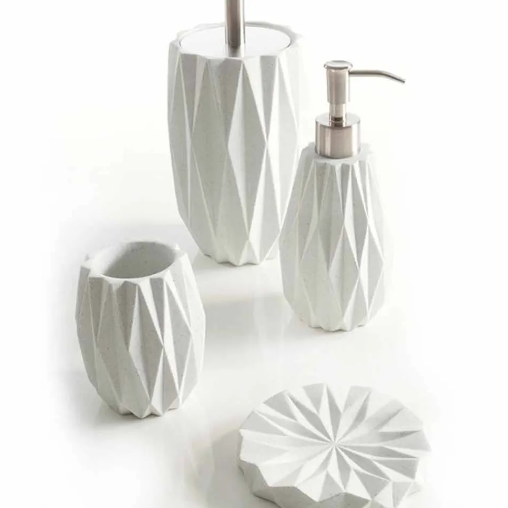 Viadurini Bathroom Badzubehör-Moderner Badezimmerzubehörsatz hergestellt mit weißem Harz Levice