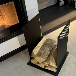 Viadurini Fire Design Kaminholzständer Aus Eisen Und Stahl-Moderner Brennholzhalter aus schwarzem Stahl für den Innenbereich - Scirocco