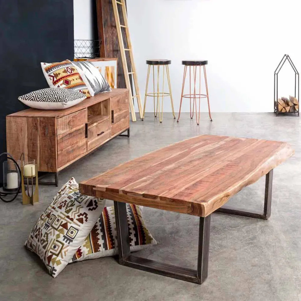 Viadurini Living Moderne Couchtische-Moderner Couchtisch aus Akazienholz und Homemotion Steel - Verdicchio