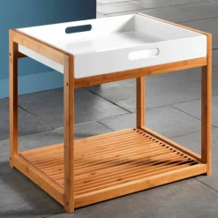 Viadurini Living Moderne Couchtische-Moderner Couchtisch aus Bambusholz mit weißem Mdf-Tablett - Volly