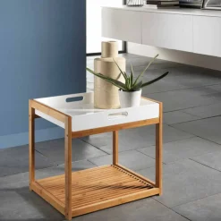 Viadurini Living Moderne Couchtische-Moderner Couchtisch aus Bambusholz mit weißem Mdf-Tablett - Volly