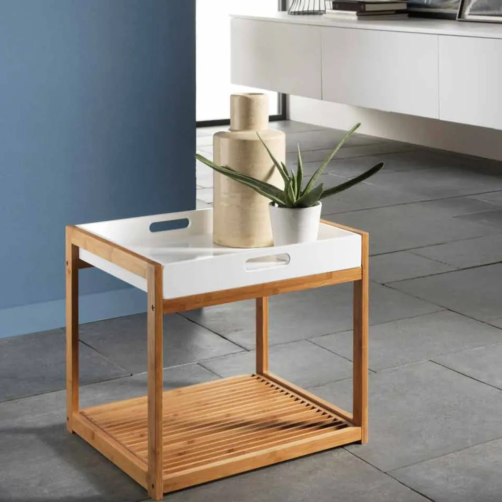Viadurini Living Moderne Couchtische-Moderner Couchtisch aus Bambusholz mit weißem Mdf-Tablett - Volly