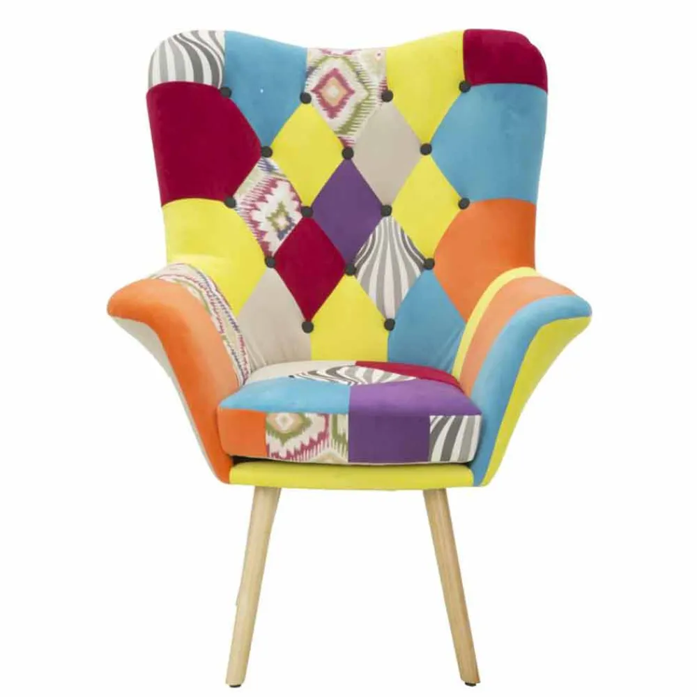 Viadurini Living Moderne Sessel-Moderner Design-Patchwork-Sessel aus Stoff und Holz - Karin