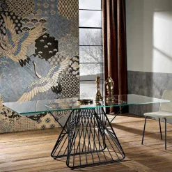 Viadurini Living Esstische-Moderner Designtisch aus gehärtetem Glas, hergestellt in Italien, Mitia