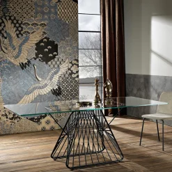 Viadurini Living Esstische-Moderner Designtisch aus gehärtetem Glas, hergestellt in Italien, Mitia