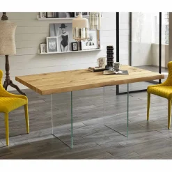 Viadurini Living Esstische-Moderner Esstisch aus furniertem Eichenholz mit Glasfuß - Nico