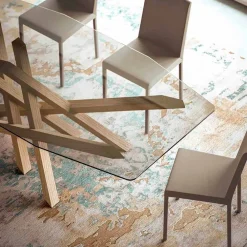 Viadurini Living Esstische-Moderner Esstisch aus Glas und natürlichen Eischenholz made in Italy Acciano