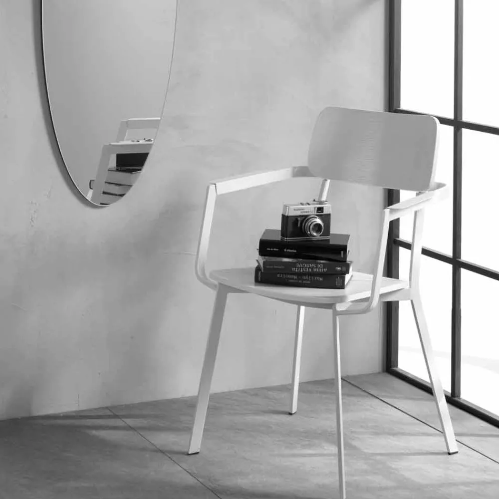 Viadurini Living Moderne Stühle-Moderner Holzstuhl mit lackierter Metallstruktur, 4 Stück - Habibi