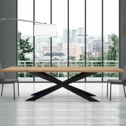 Viadurini Living Esstische-Moderner Küchentisch aus furniertem Holz und Stahl, hergestellt in Italien – Grotta