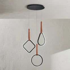 Viadurini Lighting Moderne Kronleuchter-Moderner Kronleuchter mit geometrischen Formen aus Metall und Kunstleder – Zypresse