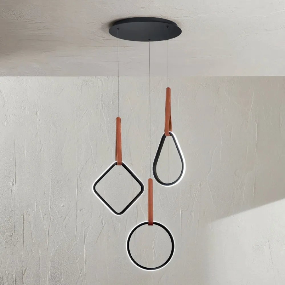 Viadurini Lighting Moderne Kronleuchter-Moderner Kronleuchter mit geometrischen Formen aus Metall und Kunstleder – Zypresse