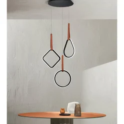 Viadurini Lighting Moderne Kronleuchter-Moderner Kronleuchter mit geometrischen Formen aus Metall und Kunstleder – Zypresse