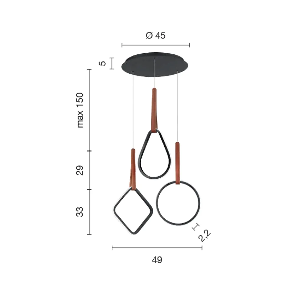 Viadurini Lighting Moderne Kronleuchter-Moderner Kronleuchter mit geometrischen Formen aus Metall und Kunstleder – Zypresse