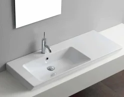 Viadurini Bathroom Keramikwaschbecken-Moderner linker Wandeinsatz der Aufsatzspüle in keramischem Maida