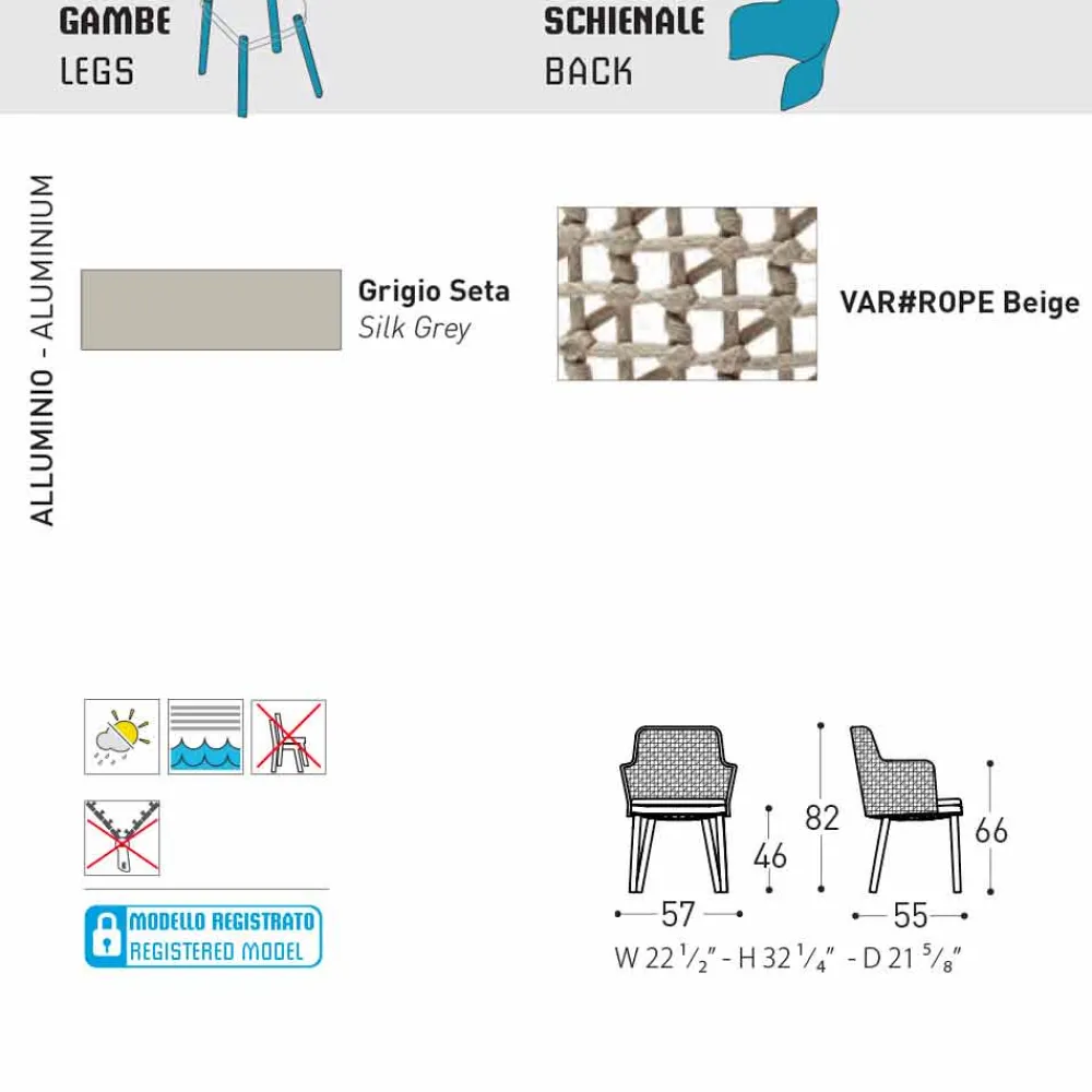 Varaschin Metallsessel-Moderner Outdoor-Sessel aus Stoff und Aluminium Emma