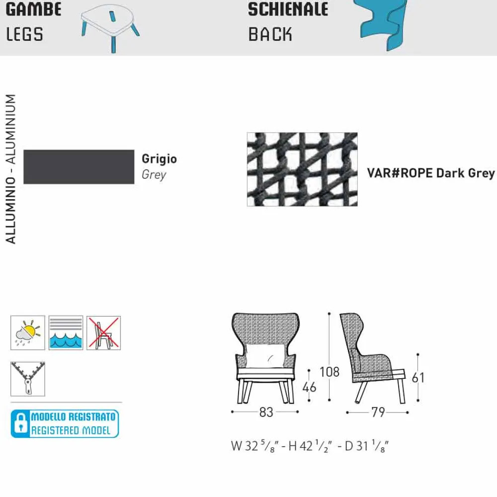 Varaschin Stoffsessel-Moderner Outdoor-Sessel mit Kopfstütze aus Stoff Emma