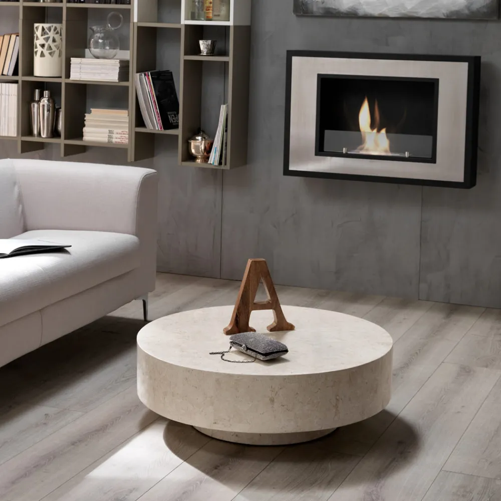 Viadurini Living Couchtische Aus Stein-Moderner runder Couchtisch aus Fossil Stone – Vermont