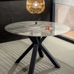 Viadurini Living Runde Tische|Esstische-Moderner runder Esstisch aus Keramik Marmor-Effekt und Metall - Jarvis