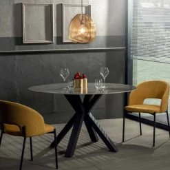 Viadurini Living Runde Tische|Esstische-Moderner runder Esstisch aus Keramik Marmor-Effekt und Metall - Jarvis