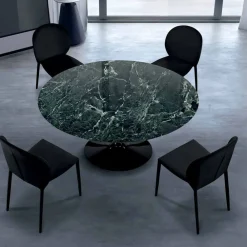 Viadurini Living Esstische|Runde Tische-Moderner runder Tisch aus Carrara-Marmor und Marquinia, hergestellt in Italien – Dollars