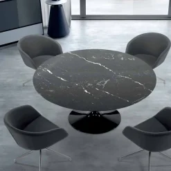 Viadurini Living Esstische|Runde Tische-Moderner runder Tisch aus Carrara-Marmor und Marquinia, hergestellt in Italien – Dollars