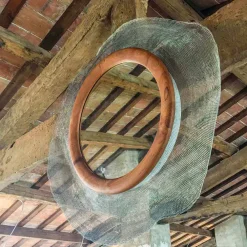 Viadurini Wandspiegel-Moderner runder Wandspiegel aus Metall und Teak Monno