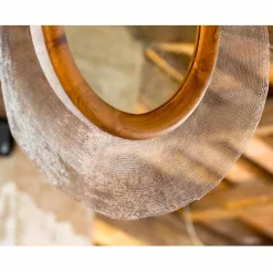 Viadurini Wandspiegel-Moderner runder Wandspiegel aus Metall und Teak Monno