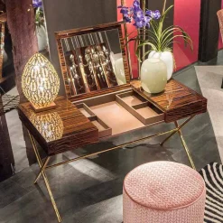 Viadurini Living Badmöbel Stehend-Moderner Schminktisch Ada 3 mit zu öffnender Platte aus glänzendem Ebenholz