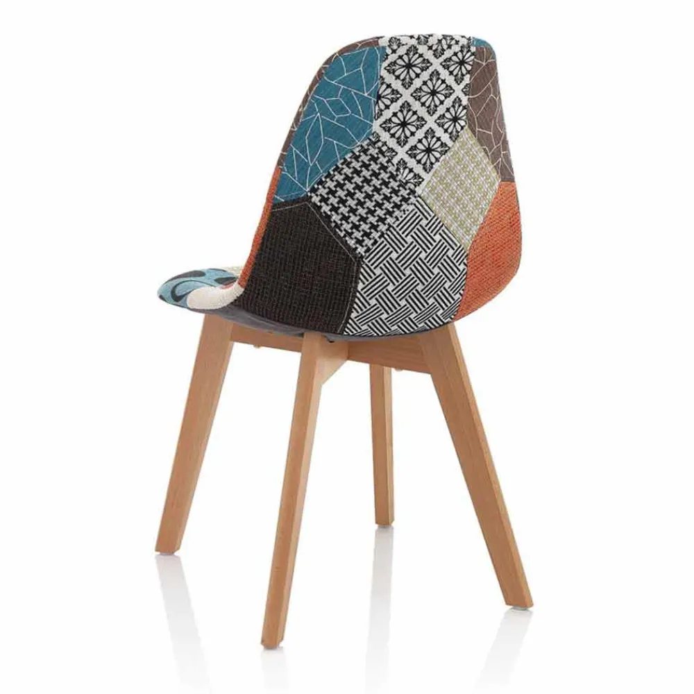 Viadurini Living Moderne Stühle-Moderner Stuhl aus Patchworkgewebe mit Holzbeinen, 4 Stück - Selena