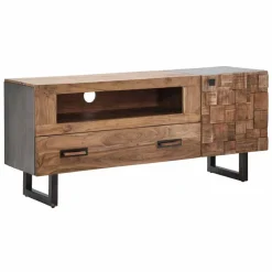 Viadurini Living Tv-Möbel-Moderner TV-Schrank aus Eisen und Akazienholz mit Schublade und Tür - Deanna