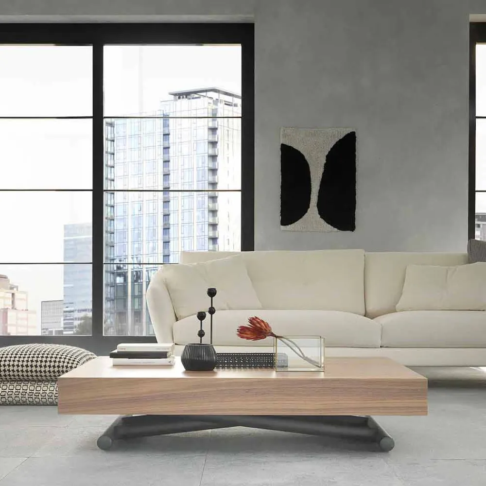 Viadurini Living Tisch Höhenverstellbar-Moderner verwandelnder Couchtisch aus Holz und Metall Made in Italy - Fabio