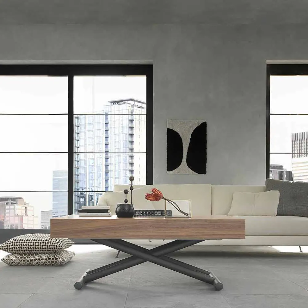 Viadurini Living Tisch Höhenverstellbar-Moderner verwandelnder Couchtisch aus Holz und Metall Made in Italy - Fabio