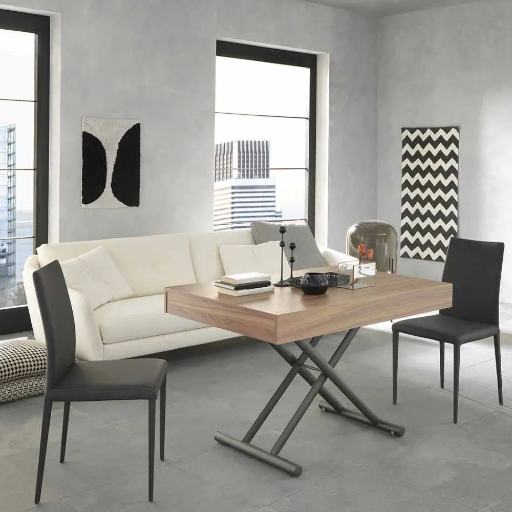 Viadurini Living Tisch Höhenverstellbar-Moderner verwandelnder Couchtisch aus Holz und Metall Made in Italy - Fabio