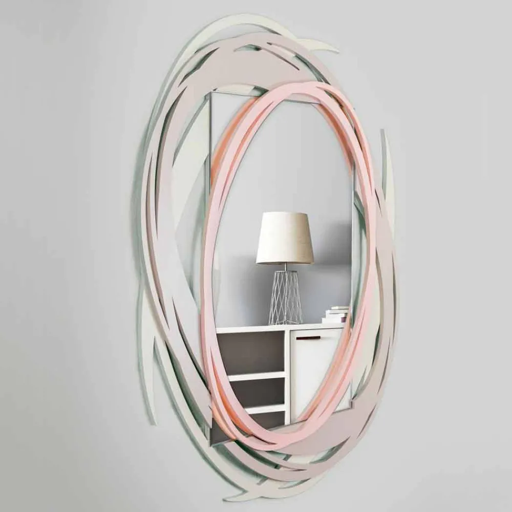 Viadurini Decor Wandspiegel-Moderner Wandspiegel mit dekorativem Design aus farbigem Holz - Orbita