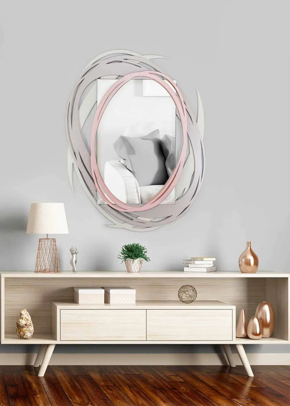 Viadurini Decor Wandspiegel-Moderner Wandspiegel mit dekorativem Design aus farbigem Holz - Orbita