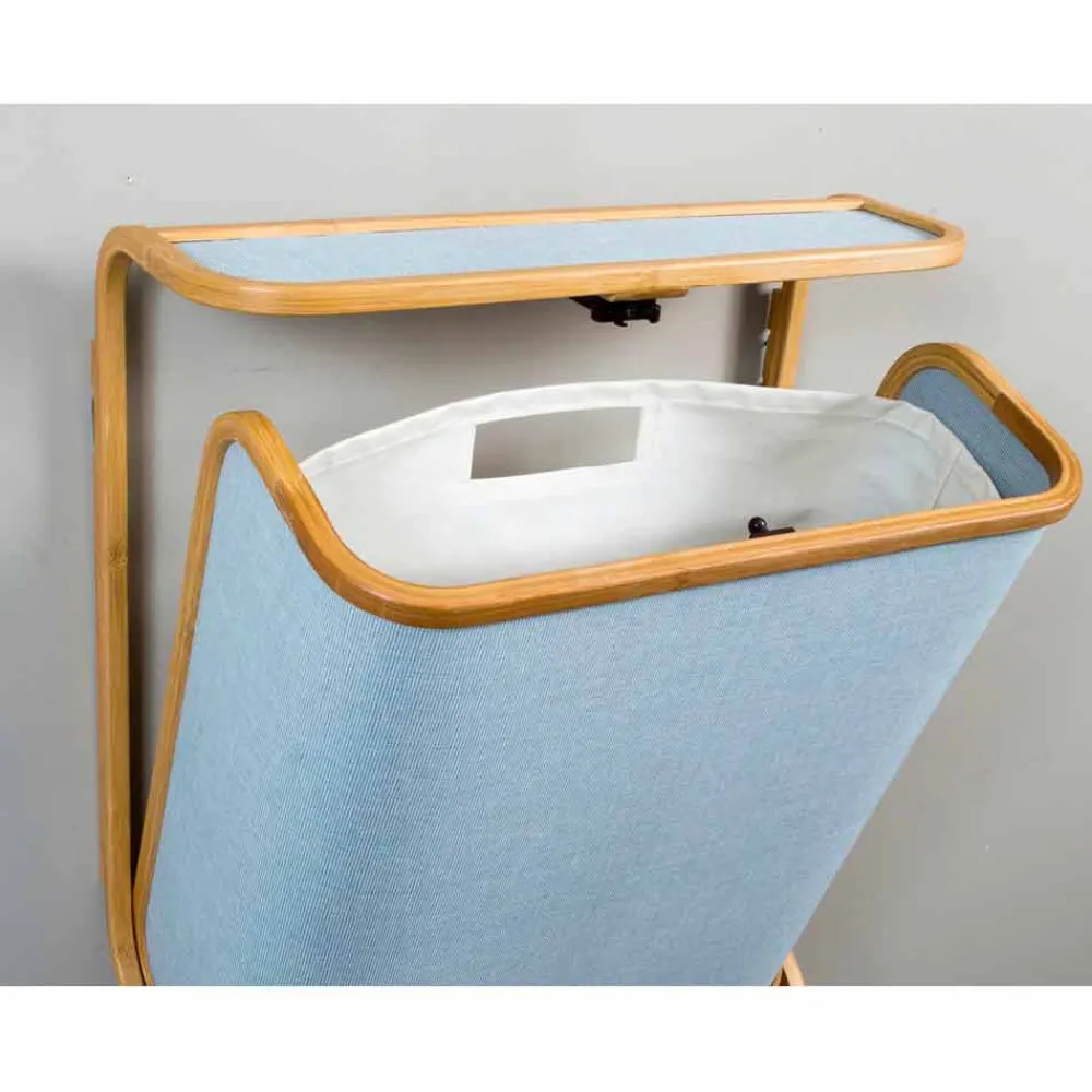 Viadurini Bathroom Wäschekörbe-Moderner Wandwäschekorb aus marineblauem Stoff und Bambus Valenza