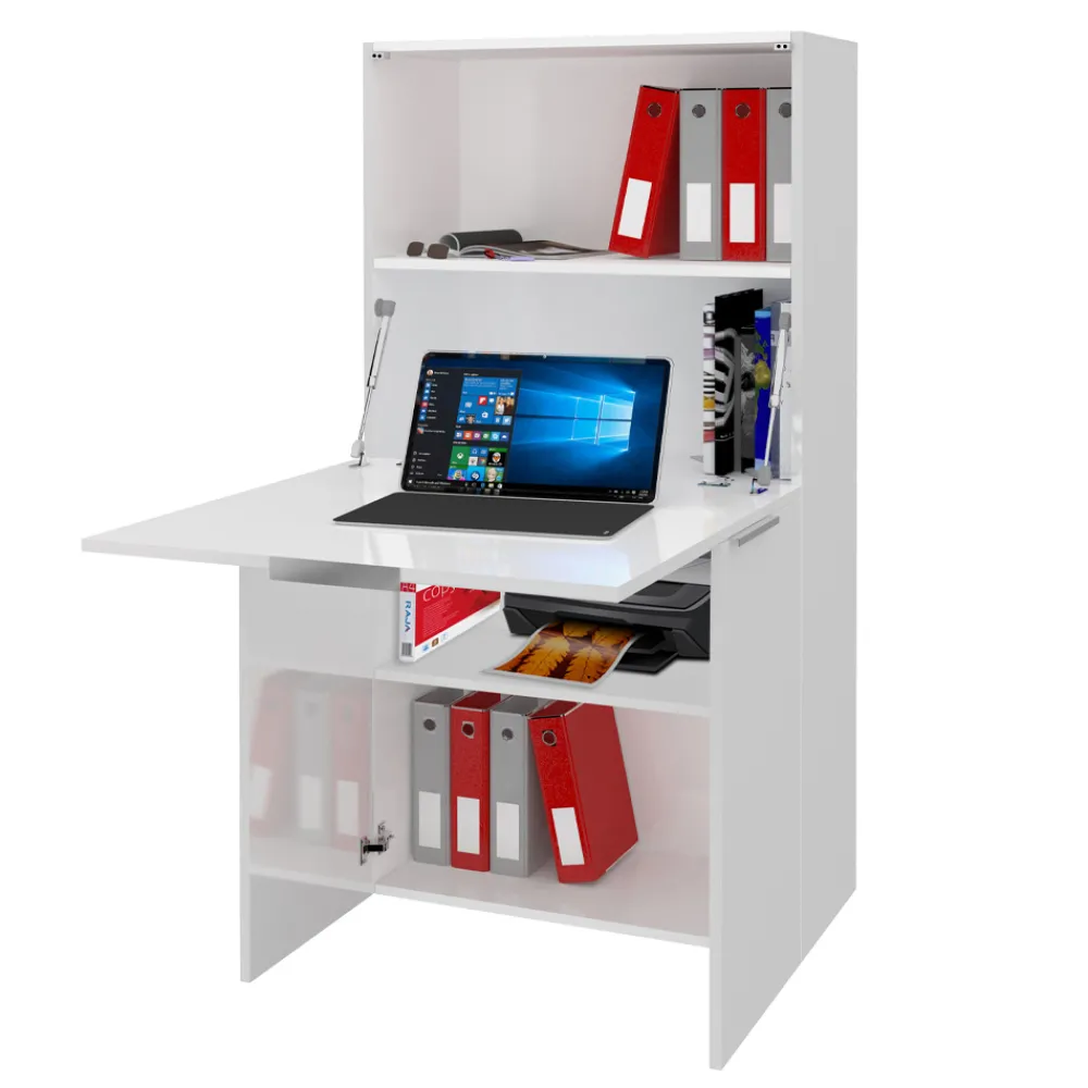 Viadurini Design Design Schreibtische-Moderner weißer Wandschreibtisch im italienischen Design aus poliertem Holz - Ghero