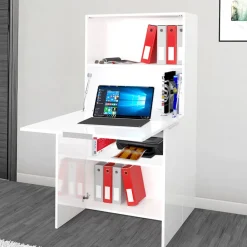 Viadurini Design Design Schreibtische-Moderner weißer Wandschreibtisch im italienischen Design aus poliertem Holz - Ghero